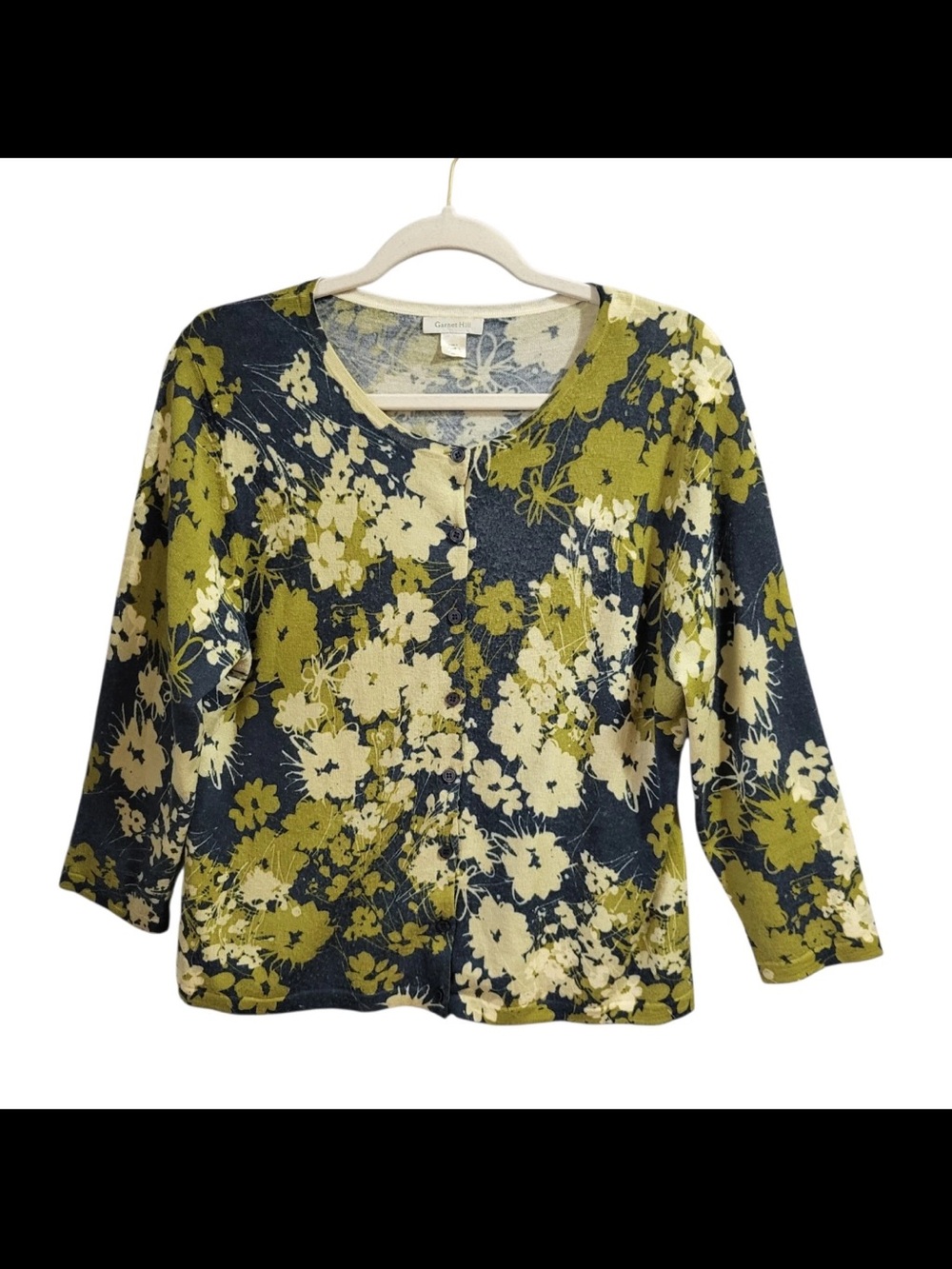Garnet Hill Olive Green Floral Cardigan Top
